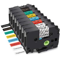 Replace P Touch TZe 12mm 0.47 Inch Standard Laminated Label Tape (Clear/White/Red/Blue/Yellow/Green,Gold/White on Black),Compatible with Brother P-Touch PT-D210 PT-H110 PT-D200 Label Maker,1/2 inch,8P