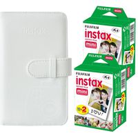 Fujifilm Mini Series Wallet Album (White) + Fujifilm Instax Mini Twin Pack Instant Film (40 Shots) - Ultimate Fujifilm Accessory Bundle