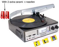Boytone Bundle BT-19DJS-C 3-Speed Stereo Turntable with 2 Extra Ceramic Needle Built in Speakersles AM/FM, Cassette, USB/SD/AUX/MP3, Recorder & WMA Playback /Recorder & Headphone Jack + Remote