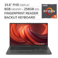 ASUS VivoBook 2019 Premium 15.6'' FHD Laptop Notebook Computer, 4-Core AMD Ryzen 3 3200U 2.6GHz, 8GB RAM, 256GB SSD, No DVD, Backlit Keyboard, Wi-Fi, Bluetooth, Webcam, HDMI, Windows 10 Home S