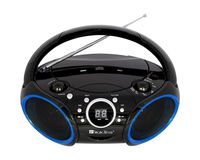 SINGING WOOD Portable CD Player AM FM Radio with Aux Line in, Headphone Jack, Foldable Carrying Handle (Black with a Touch of Blue Rims)