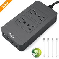 Power Strip，[Quick Charge 2.0] 4 Outlet Surge Protector Power Strip with USB Smart Charger (4 Port,5V 7.4A), 6ft Long Cord ExtensionHome Office Desk Nightstand Travel Charger Station -Black