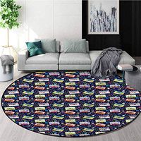 RUGSMAT Music Round Kids Rugs,Old Fashion Casette Tapes Coffee Table Mat Non-Skid Living Room Carpet Round-63