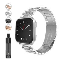 Smasy Band Compatible with Fitbit Versa/Versa 2/Versa Lite Edition, Women Men Stainless Steel Metal Solid Replacement Wristbands for Fitbit Versa Smart Watch (Silver)