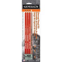 Generals Charcoal Drawing Set, White/Black, Set of 4 Pencils and 1 Eraser - 321742