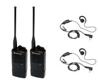 2 Pack of Motorola RDU4100 Radios with 2 Push To Talk (PTT) earpieces.
