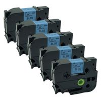 QPMY 5 Pack Compatible for Brother P-Touch Laminated TZe TZ Label Tape Cartridge 24mm x 8m (TZe-551 Black on Blue)