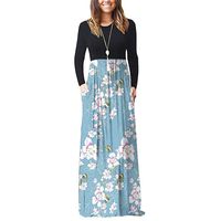 Wenfanal Women Dresses Long Sleeve Empire Waist Plaid Long Maxi Dress with Pockets Party Wedding Fall Tunic Dress