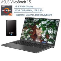 2020 ASUS VivoBook 15 15.6" FHD Laptop Computer, AMD Ryzen 3 3200U (Beats i5-7200U) Up to 3.5GHz Processor, 20GB DDR4, 1TB SSD, AC WiFi, Windows 10 + EST 500GB External Hard Drive