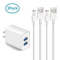 Phone Charger (3-in-1), Sundix 24W 2-Port USB Wall Charger with 3FT 6FT Fast Charging Cords Compatible with iPhone 11/11 Pro/XS MAX/XR/X/8/7/6S/6/Plus/5/iPad/iPod
