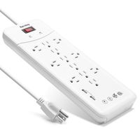 SUPERDANNY ETL Certified Power Strip 15A Surge Protector with 12 Outlets 2 USB Slots and 6.5ft 14AWG Heavy Duty Extension Cord Ideal for Computers, Home Theatre, Appliances, Office, Garage Etc, White