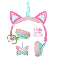 Nice2Mitu Cat Ear Kids Headphones for Boys Girls Tablet School Supplies, Led Glowing Headphones for Kids, Foldable Over On Ear Girl Headphones Toddlers Travel Birthday Gifts (Pink)
