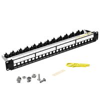 AMPCOM 24 Ports 1U Blank Keystone Patch Panel, 19 inch Rack or Wall Mount with Rear Cable Management Panel for Ethernet CAT5e/CAT6/CAT7, USB, HDMI