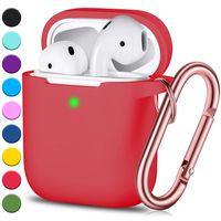 Airpods Case, Full Protective Airpods Case Cover Silicone Airpods Case Keychain for Girls and Women, Soft Chargeable Headphone Case with Rose Gold Carabiner for AirPods 2 and 1, Red