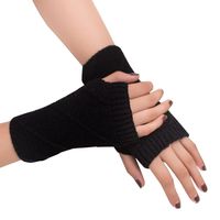 YunZyun Women's Winter Gloves Women Girl Knitted Arm Fingerless Warm Soft Mitten Finger Hand Outdoor Sport Keep Thermal Fleece Thicken Cycling (Black)