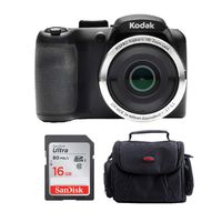 Kodak PIXPRO AZ252 Astro Zoom 16MP Digital Camera (Black) with 16GB SD Card and Case Bundle (3 Items)