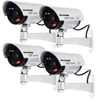 Masione Dummy Camera 4 Pack Outdoor Fake/Dummy Security Camera w/Blinking Light CCTV Surveillance (Silver)