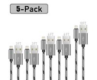 HappyDuck MFi iPhone Charger Lightning Cable 5-Pack 3ft 3ft 6ft 6ft 10ft MFi Certified Nylon Braided USB Charging & Syncing Cord Compatible iPhone X/8/7/6/iPad