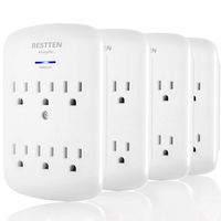 [4 Pack] BESTTEN 6 Outlet Wall Mount Surge Protector with Blue LED Indicator, 15A/125V/1875W, ETL Listed, White