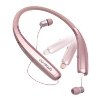 Foldable Bluetooth Headphones, AMORNO Wireless Neckband Sports Headset with Retractable Earbuds, Sweatproof Noise Cancelling Stereo Earphones with Mic (Gold)