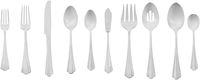 AmazonBasics 65-Piece Stainless Steel Flatware Silverware Set with Scalloped Edge, Service for 12