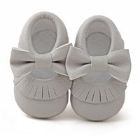 Delebao Infant Toddler Baby Soft Sole Tassel Bowknot Moccasinss Crib Shoes (3-6 Months, Grey)