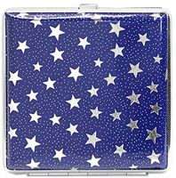 Eclipse Leather Wrapped Silver Framed Cigarette Case with Stars Holds Kings