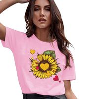 Drfoytg Sunflower T-Shirt Women Cute Funny Graphic Tee Blouse Teen Girls Casual Short Sleeve Shirt Tops Pink