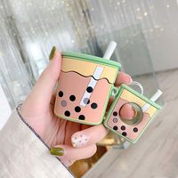 UR Sunshine AirPods Case, Super Cute Creative Drink Mlik Tea Cup Shape Soft Silicone Case Cover Protective Skin for AirPods+Ring Lanyard-Green