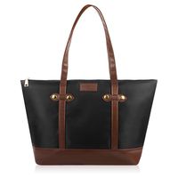 ZoneFoker Laptop Tote Bag,Fits 15.6-17 Inch Laptop,Womens Lightweight Water Resistant Nylon Shoulder Bag Tote Bag (Black)