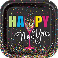 Square Confetti New Years Paper Party Plates, 8ct