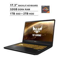 2019 Asus TUF 17.3 Inch FHD 1080P Gaming Laptop (AMD Ryzen 7 3750H up to 4.0 GHz, 32GB DDR4 RAM, 1TB M.2 SSD (Boot) + 2TB HDD, GeForce GTX 1650 4GB, Backlit KB, WiFi, Bluetooth, HDMI, Windows 10)