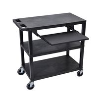 LUXOR EA34L-B Presentation Station, 3 Flat Shelves with Pullout Shelf, Black
