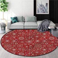 RUGSMAT Red Machine Washable Round Bath Mat,Filigree Style Snowflakes Non-Slip No-Shedding Kitchen Soft Floor Mat Round-59