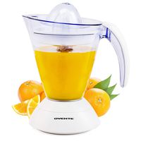 OVENTE Electric Citrus Juicer 34 Ounce with 2 Auto Reverse Cones and Strainer with Pulp Control, Quiet and 25 Watts Powerful Motor Makes Juicing Easier, Easy to Clean and Portable, White (JE1034W)