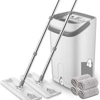ZCXBHD Flat Mop Bucket Set with Mop Head Fiber replacement Pads 360 DEGREE Cleaner Sweeper Complete Wash and Dry All Floor System for Floor Cleaning Home - white (Color : White, Size : C)