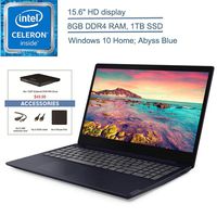 2019 Lenovo IdeaPad S145 15.6" Laptop Computer, Intel Celeron 4205U 1.8GHz, 8GB DDR4 RAM, 1TB SSD, Bluetooth 4.1, USB 3.1, HDMI, Abyss Blue, Windows 10 Home + EST External DVD+ Accessories