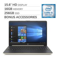 HP Pavilion 2019 Premium 15.6 HD Laptop Notebook Computer, 4-Core Intel i5-8265U 1.6 GHz, Intel UHD Graphics, 16GB RAM, 256GB SSD, No DVD, Webcam, Bluetooth, Wi-Fi, HDMI,Windows 10, Bonus Accessories