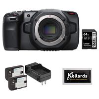Blackmagic Design Pocket Cinema Camera 6K (Canon EF) with Lexar 64GB Pro Memory Card, LP-E6 Battery Pack & Screen Wipes (5-Pack) Bundle