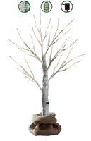 LOFTPLUS LED Birch Tree Hand-Painted Bonsai String Light 24 LED for Indoor Use Warm White Battery-Operated AC Adapter Burlap Sack Included - 24inch Tall