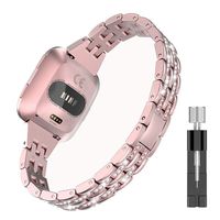 Glebo Slim Bling Bands Compatible with Fitbit Versa Bands for Women Men, Metal Fit Bit Versa 2 Bands Accessories Versa Watch Band Wristband Strap Bracelet Bands for Fitbit Versa Bands Rose Gold
