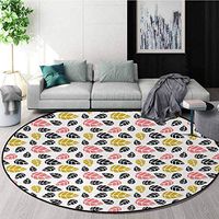Leaf Modern Washable Round Bath Mat,Falling Autumn Leaves Pattern in an Artistic Style Seasonal Garden Theme Non-Slip Bathroom Soft Floor Mat Home Decor Diameter-55 Inch,Earth Yellow Black Coral