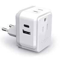 European Travel Plug Adapter Set by Ceptics, Safe Dual USB & USB-C 3.1A - 2 USA Socket - Compact & Powerful - Use in Greece, Italy, Switzerland, Turkey, Portugal - Includes Type C Swadapt Attachment