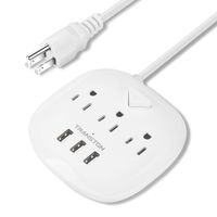 Power Strip 3 Outlets and 3 USB Ports with Switch Control,Desktop Charging Station with 5 ft Extension Cord,Compact for Nightstand,Office and Travel - White