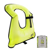 WACOOL Inflatable Snorkel Vest Safety Jacket Free Diving Portable Life Jacket for Swimming (Adult Neon Green)