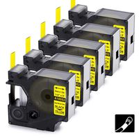 5-Pack Replace DYMO Heat Shrink Labels, Black on Yellow DYMO 18052 Compatible with DYMO Label Maker, Rhino 5200 4200 6000 and More, 6mm x 1.5m