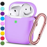 JINGCI Airpods Case, Full Protective Airpods Case Cover Silicone Airpods Case Keychain for Girls and Women, Soft Chargeable Headphone Case with Rose Gold Carabiner for Apple 2 and 1, Lavender