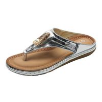 Women Rhinestone Flat Flip Flops, Oliviavan Casual Clip Toe Leather Non Slip Sandals Beach Shoes Silver