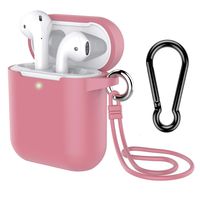 AirPods Case with Keychain, Coffea Silicone Protective Cover Skin with Stap for AirPods Charging Case 2 & 1 [Front LED Visible] (Dusty Rose)