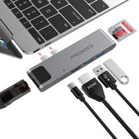 MoKo USB C Hub Adapter Compatible MacBook Pro/Air 2019/2018/2017 13" 16", 7-in-2 Multiport Type C Dongle with Thunderbolt 3 5K@60Hz 100W PD, 4K HDMI, Ethernet Port, 2x USB 3.0, SD/Micro SD Card Reader